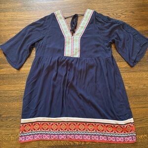 White Mark Navy Teal and Pink Embroidered Tunic